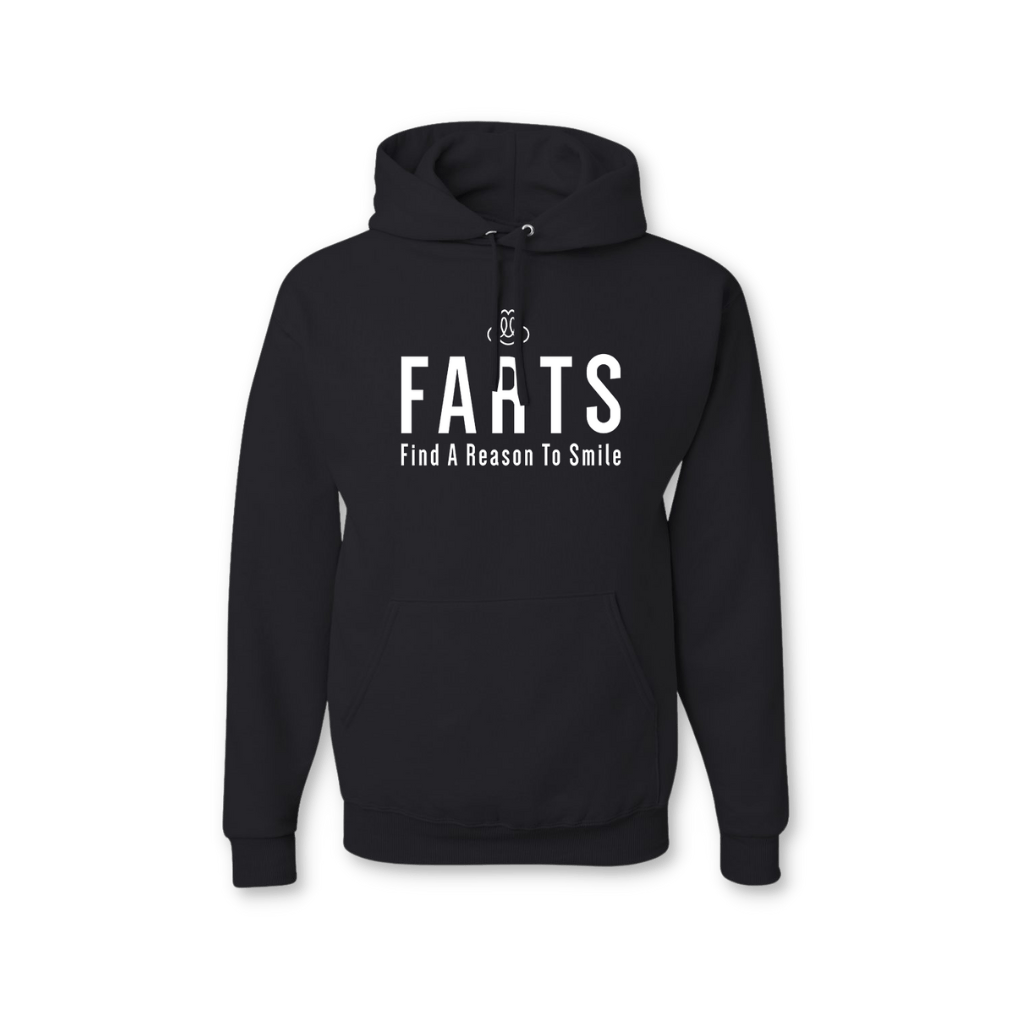 Motivational-hoodie-Find-A-Reason-To-Smile-gratitude-FARTS-black-on-white-hoodie